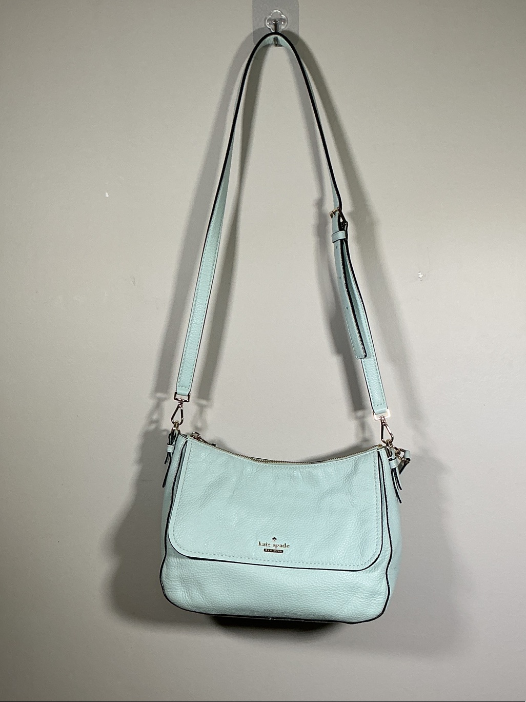 Kate Spade Seafoam Blue Pebbled Leather Shoulder Bag Crossbody Clean Interior
